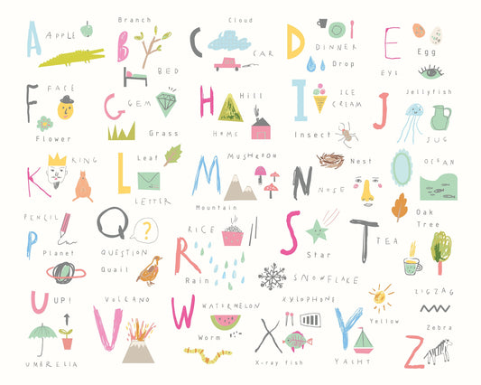 Origin Murals Childrens Alphabet Illustrations Multi Pink 350cm X 280cm