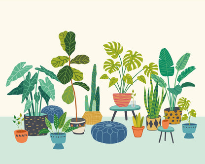 Origin Murals Houseplant Pots Blue 300cm X 240cm