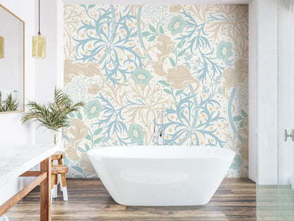 Origin Murals Trailing Seaweed Garden Blue And Linen 350cm X 280cm