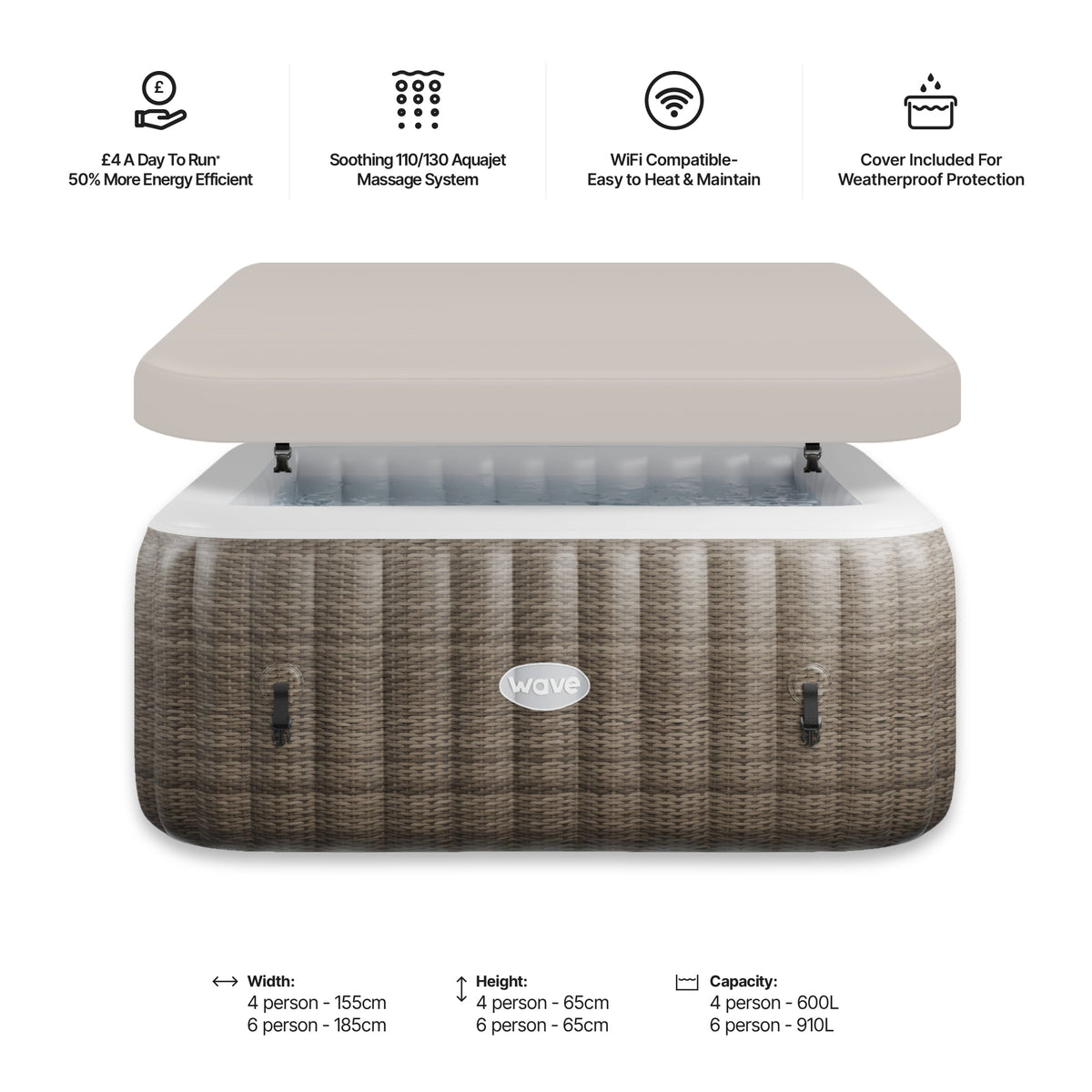 Pacific | 4/6-Person Inflatable Hot Tub | Integrated Heater | UKCA
