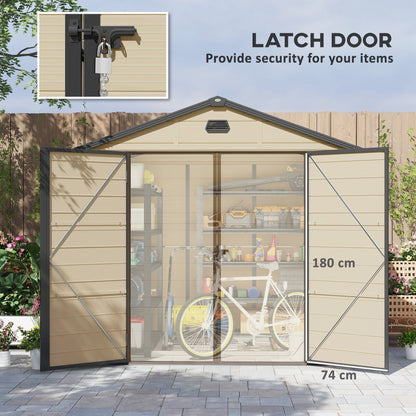 Outsunny 8 x 6ft Garden Shed Storage w/ Foundation Kit, Vents, Cream White - Hot Tub Shop