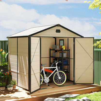 Outsunny 8 x 6ft Garden Shed Storage w/ Foundation Kit, Vents, Cream White - Hot Tub Shop