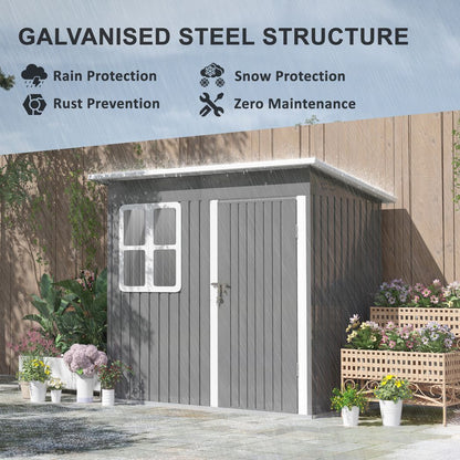 Outsunny 7 x 4ft Galvanised Steel Garden Shed with Foundation Kit