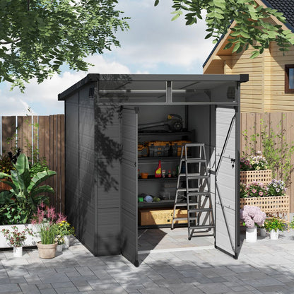 Outsunny 6 x 6ft Plastic Garden Shed with Windows and Air Vents - Hot Tub Shop