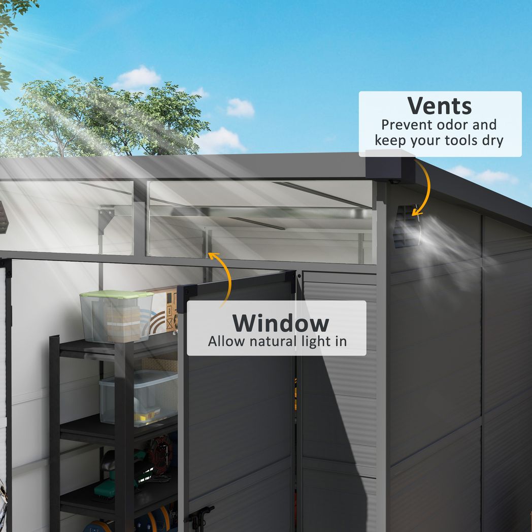 Outsunny 6 x 6ft Plastic Garden Shed with Windows and Air Vents - Hot Tub Shop