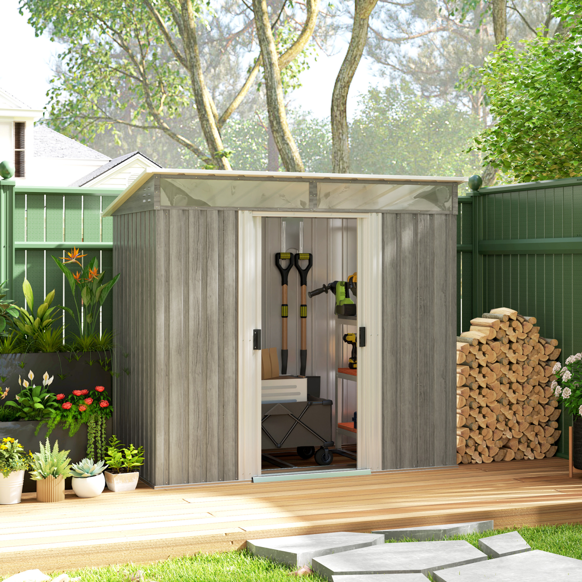 Outsunny 6.5x4FT Garden Shed Lockable Metal Tool Shed