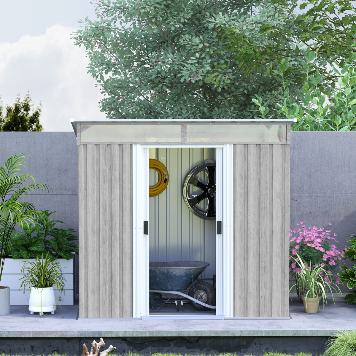 Outsunny 6.5x4FT Garden Shed Lockable Metal Tool Shed