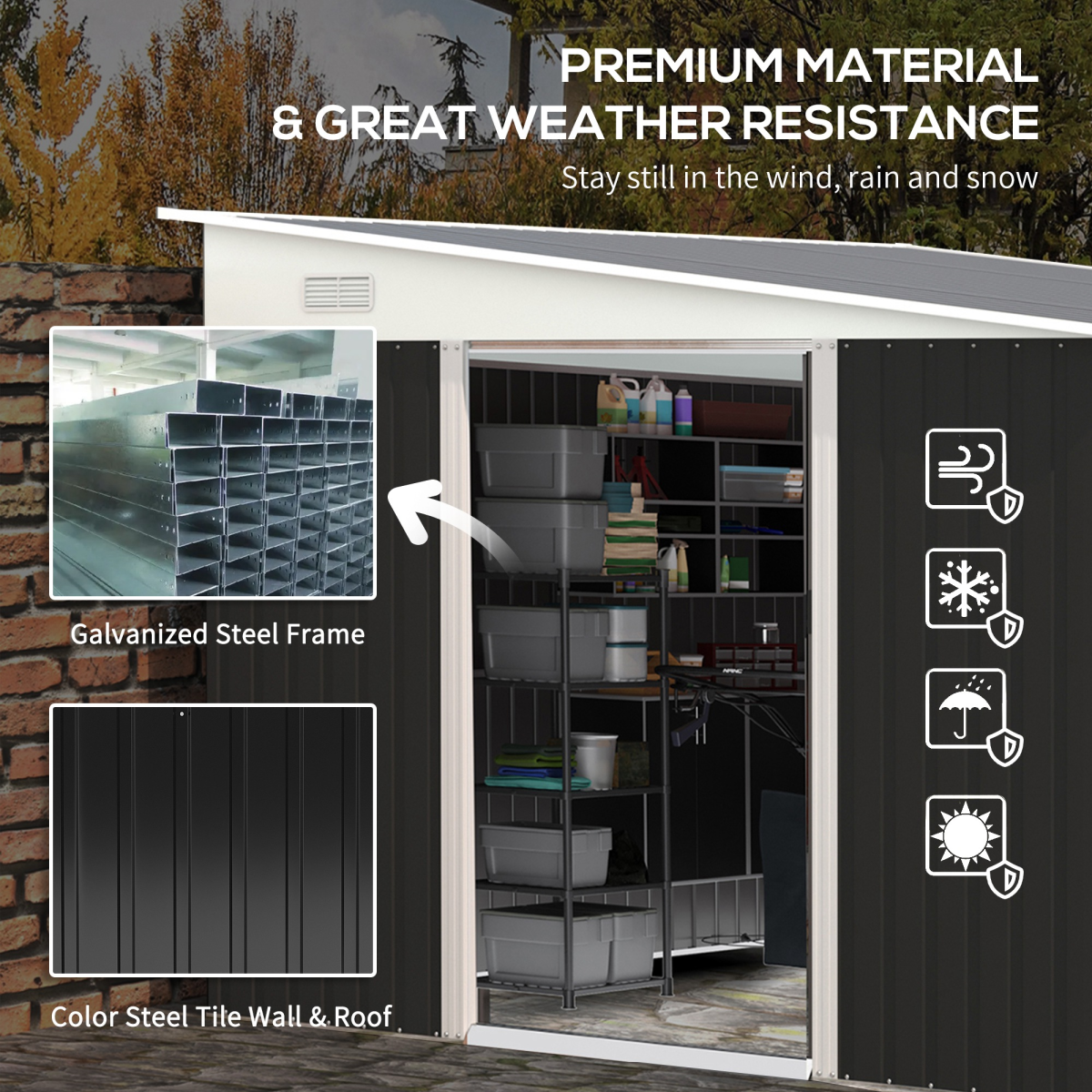 Outsunny Steel Garden Storage Shed w/ Sliding Doors