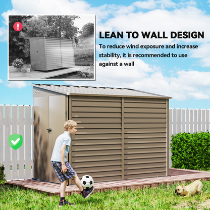 Outsunny 5 x 9ft Galvanised Metal Garden Shed with Foundation Kit, Brown