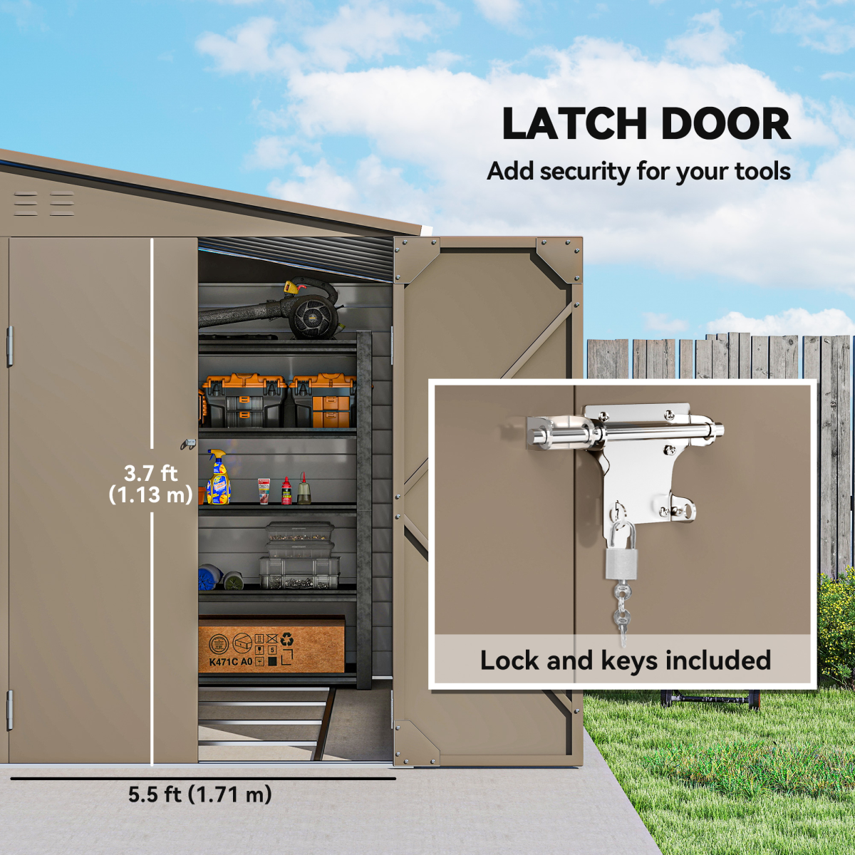 Outsunny 5 x 9ft Galvanised Metal Garden Shed with Foundation Kit, Brown