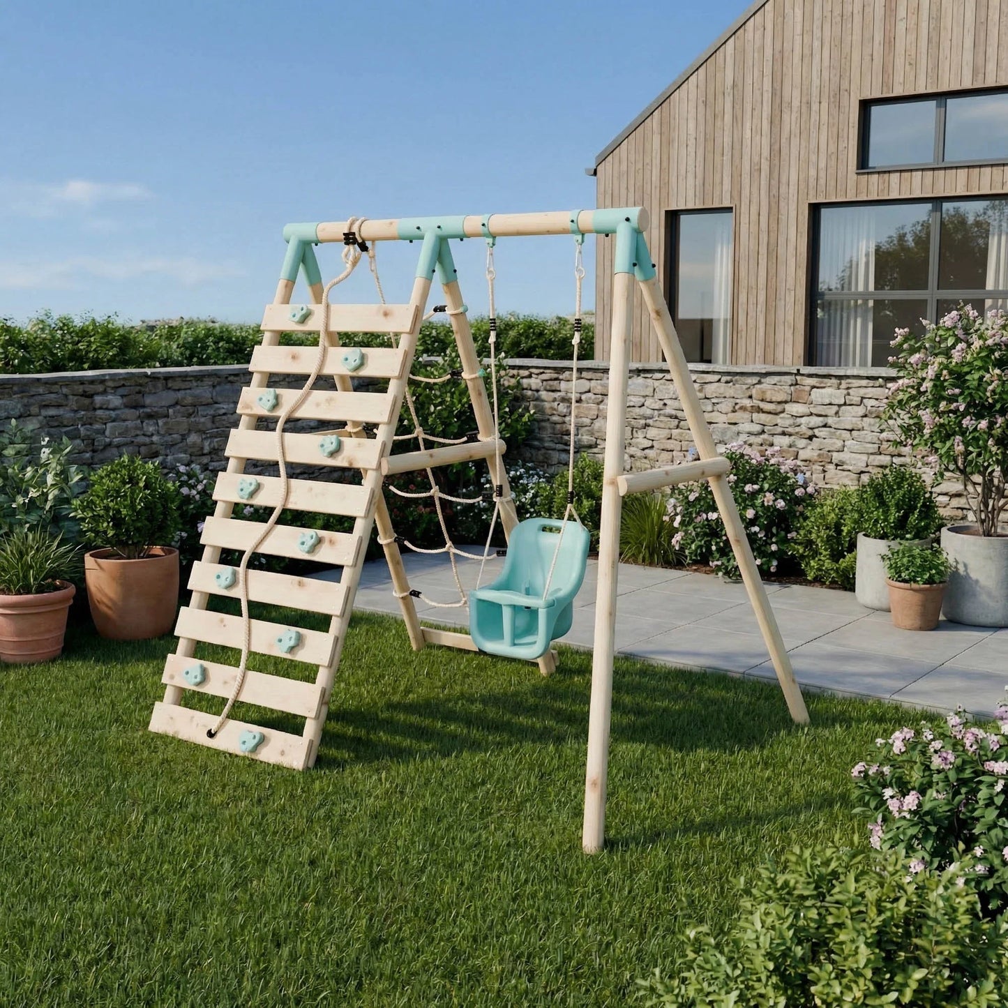Single Baby Swing Set With Climbing Wall - Shadowfern II