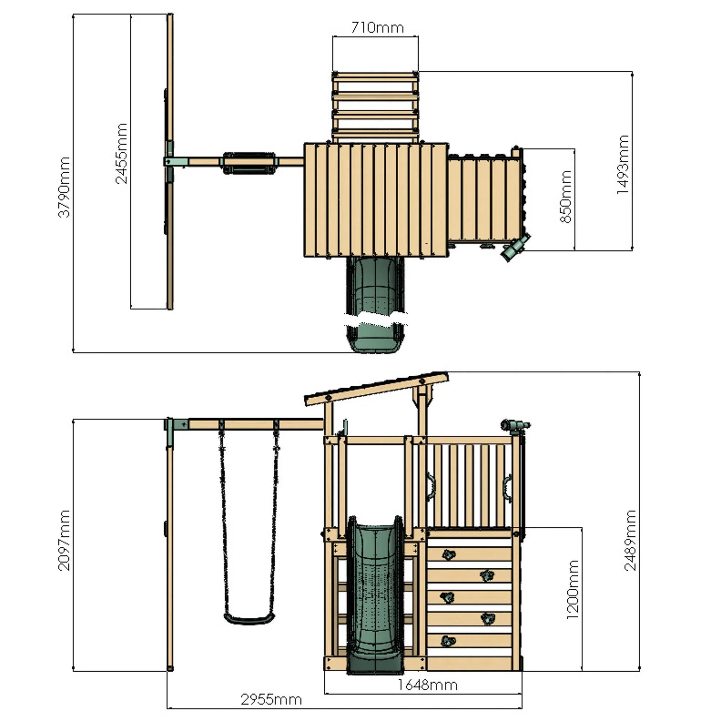 Extended Climbing Frame With Single Swing - Willow Way V