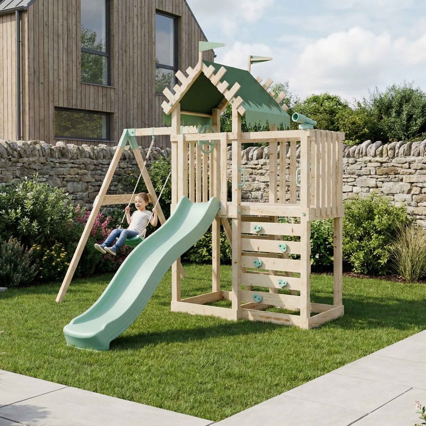 Extended Climbing Frame With Single Swing - Enchanted Grove V