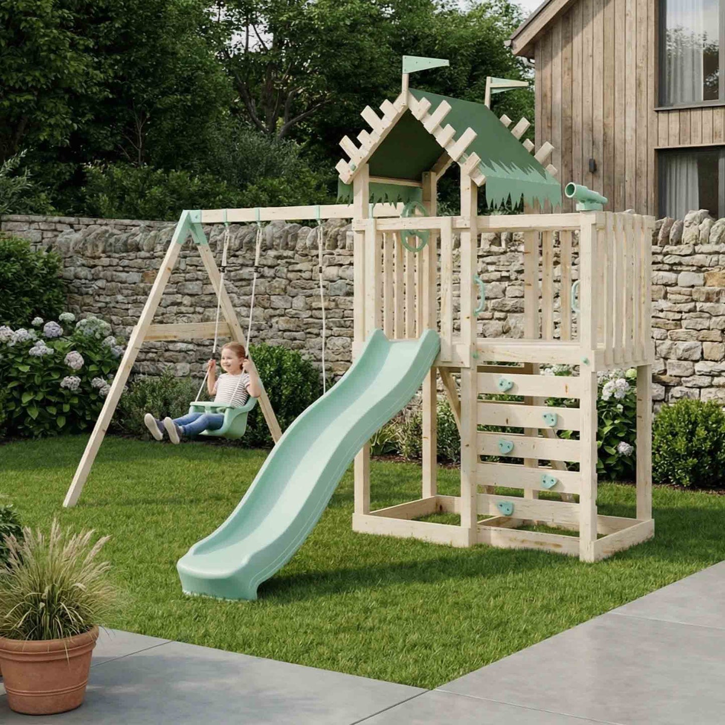 Extended Climbing Frame With Double Swing - Enchanted Grove IX
