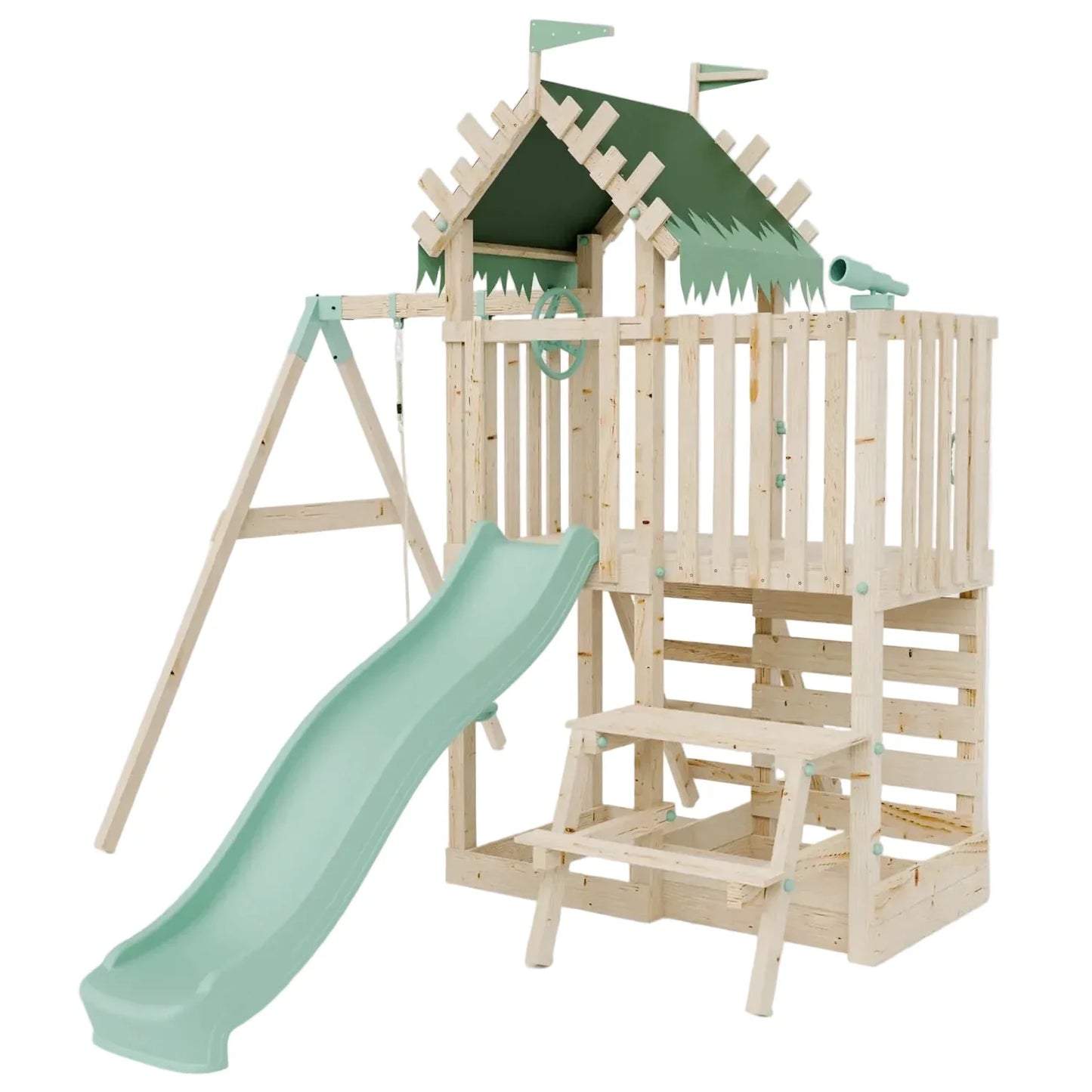 Extended Climbing Frame With Single Swing & Picnic Table - Enchanted Grove VI