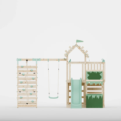 Extended Climbing Frame With Single Swing & Climbing Wall With Shop - Enchanted Grove VII