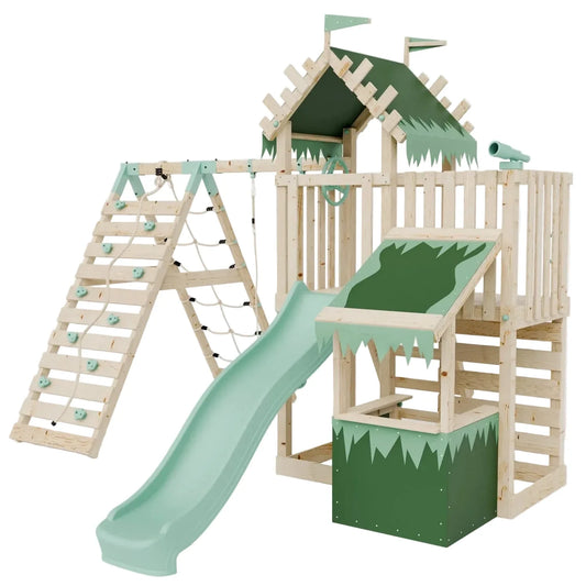 Extended Climbing Frame With Single Swing & Climbing Wall With Shop - Enchanted Grove VII