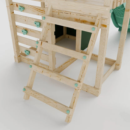 Extended Climbing Frame With Single Swing & Climbing Wall With Shop - Enchanted Grove VII