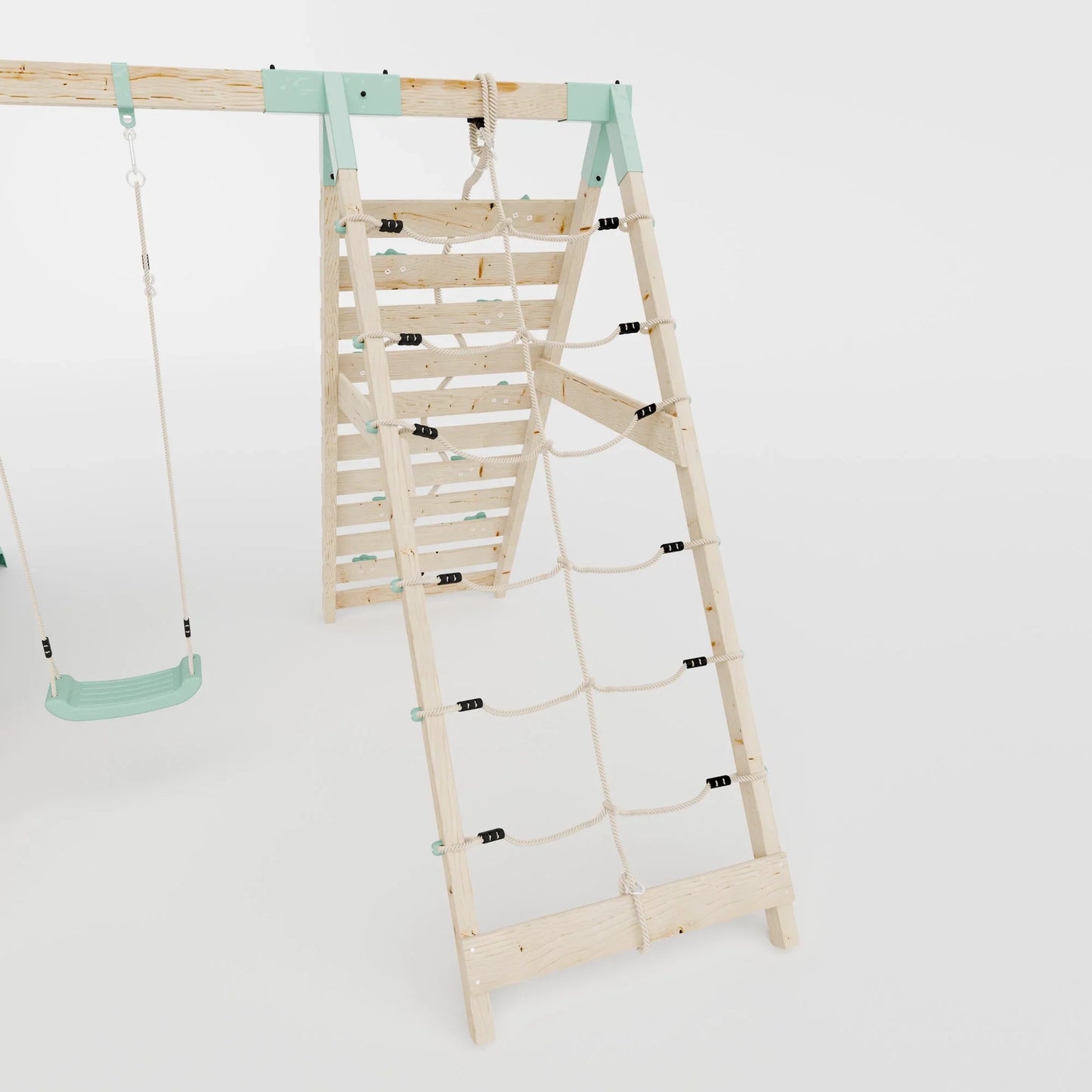 Extended Climbing Frame With Single Swing & Climbing Wall With Shop - Enchanted Grove VII
