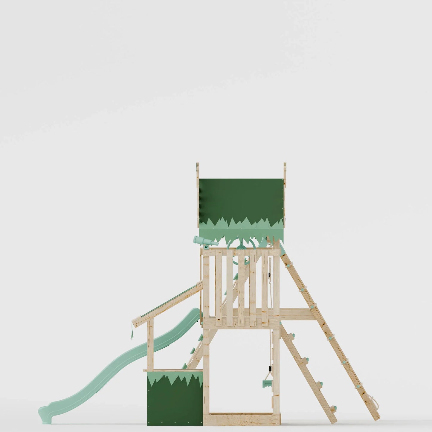 Extended Climbing Frame With Single Swing & Climbing Wall With Shop - Enchanted Grove VII