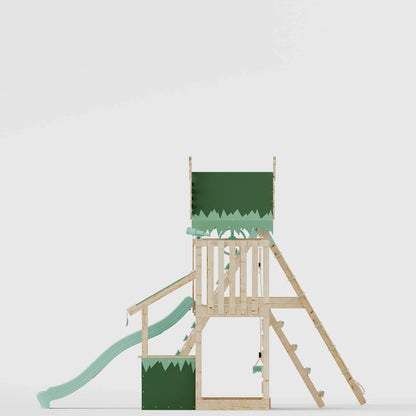 Extended Climbing Frame With Single Swing & Climbing Wall With Shop - Enchanted Grove VII
