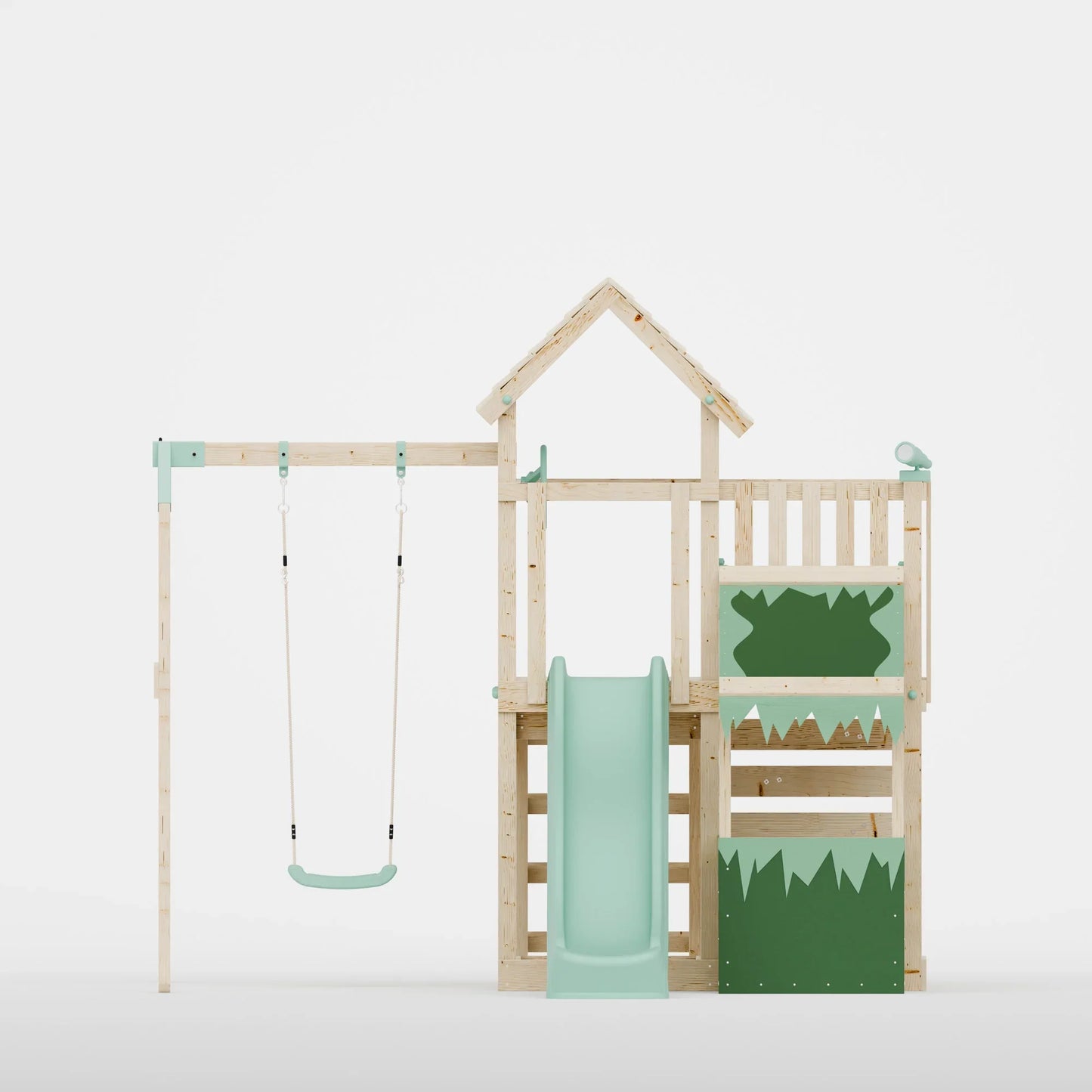 Extended Climbing Frame With Single Swing & Shop - Bramblewick Forest VI