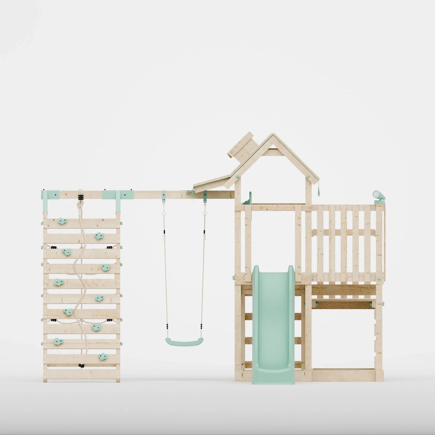 Extended Climbing Frame With Step Up, Single Swing & Climbing Wall - Enchanted Grove VIII