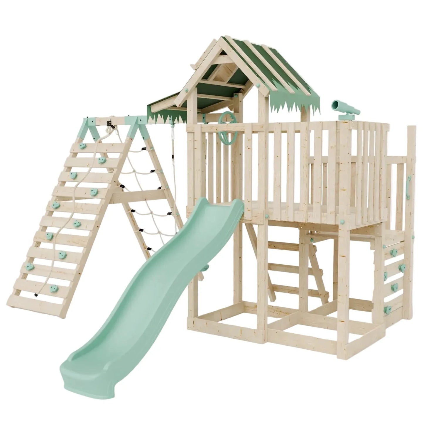 Extended Climbing Frame With Step Up, Single Swing & Climbing Wall - Enchanted Grove VIII