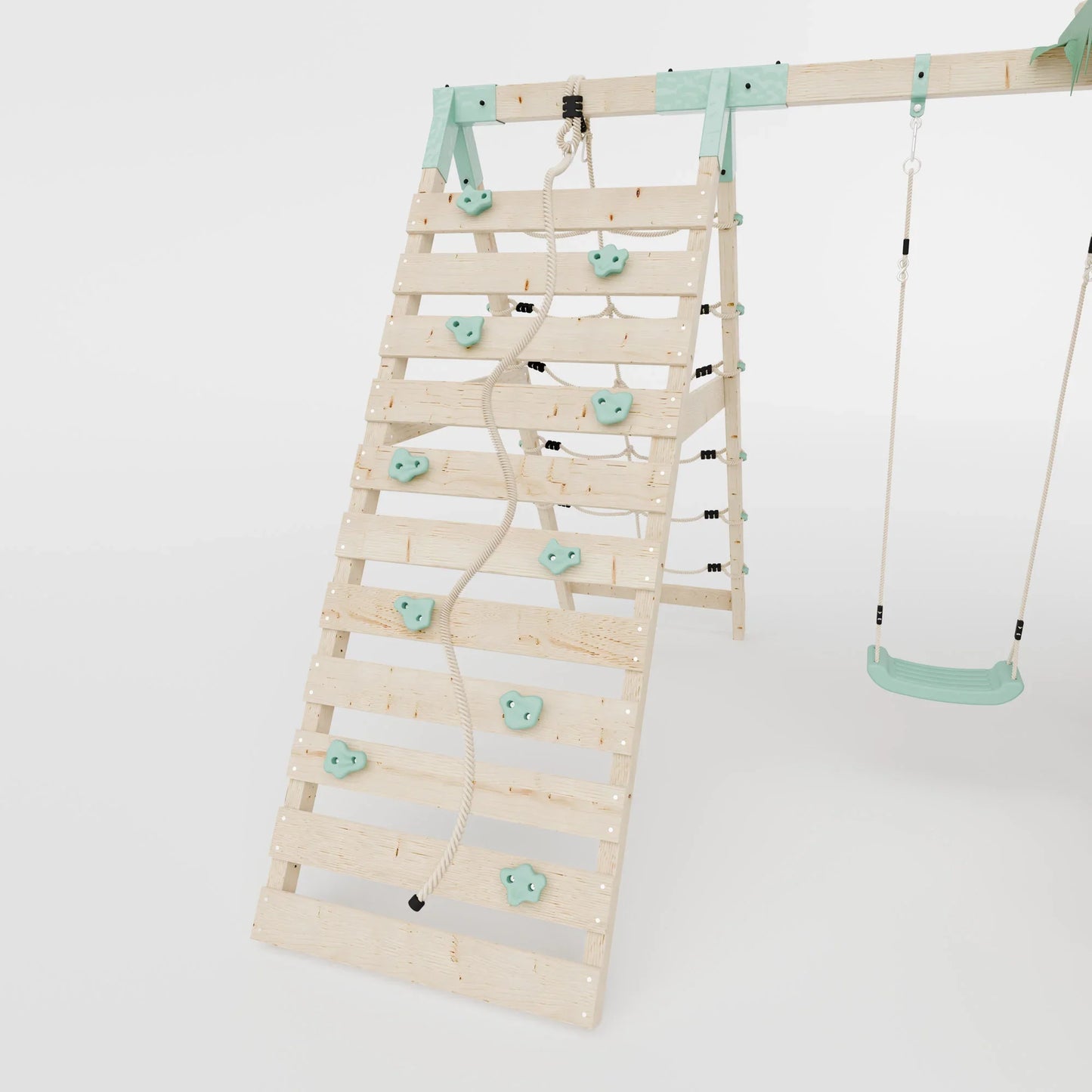 Extended Climbing Frame With Step Up, Single Swing & Climbing Wall - Enchanted Grove VIII