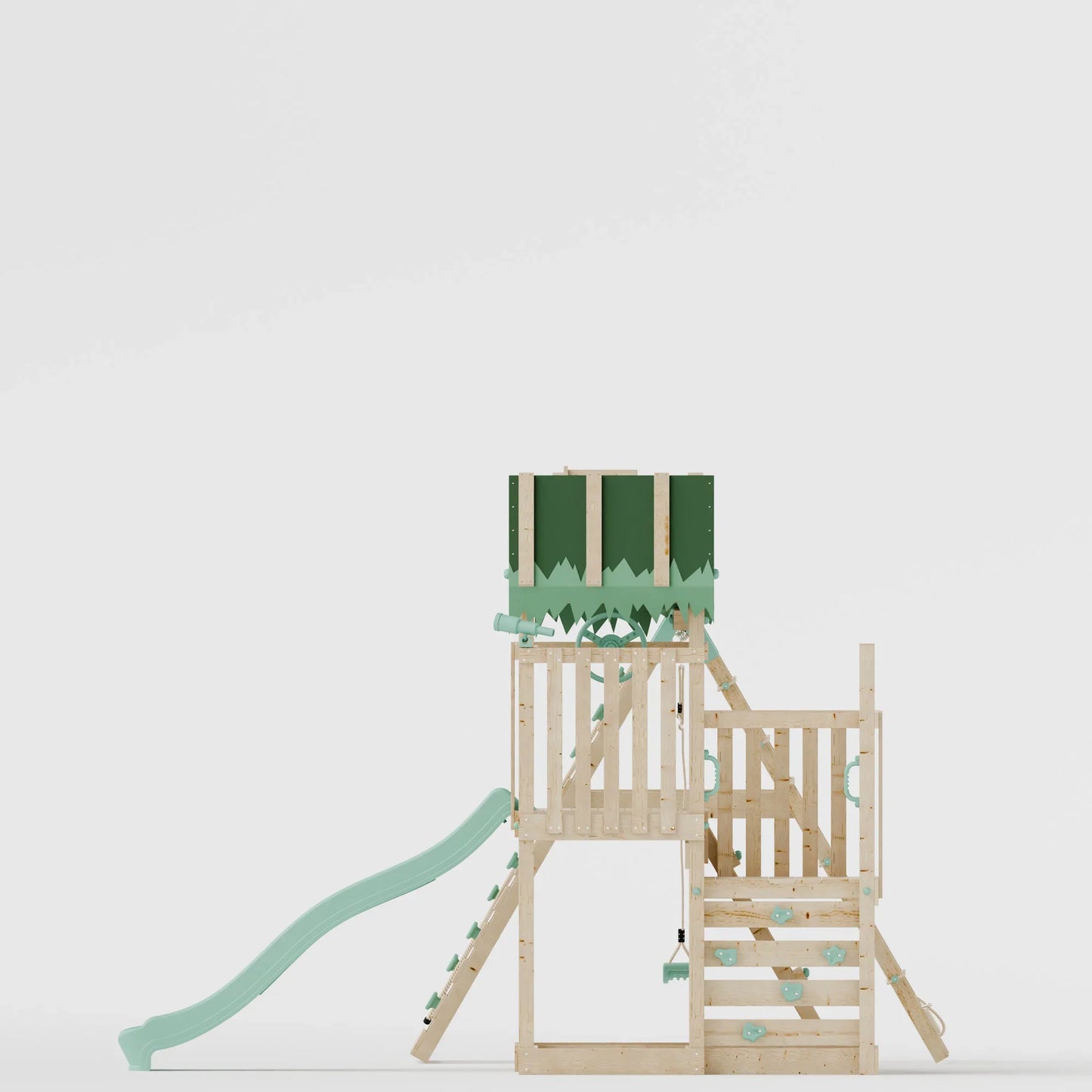 Extended Climbing Frame With Step Up, Single Swing & Climbing Wall - Enchanted Grove VIII