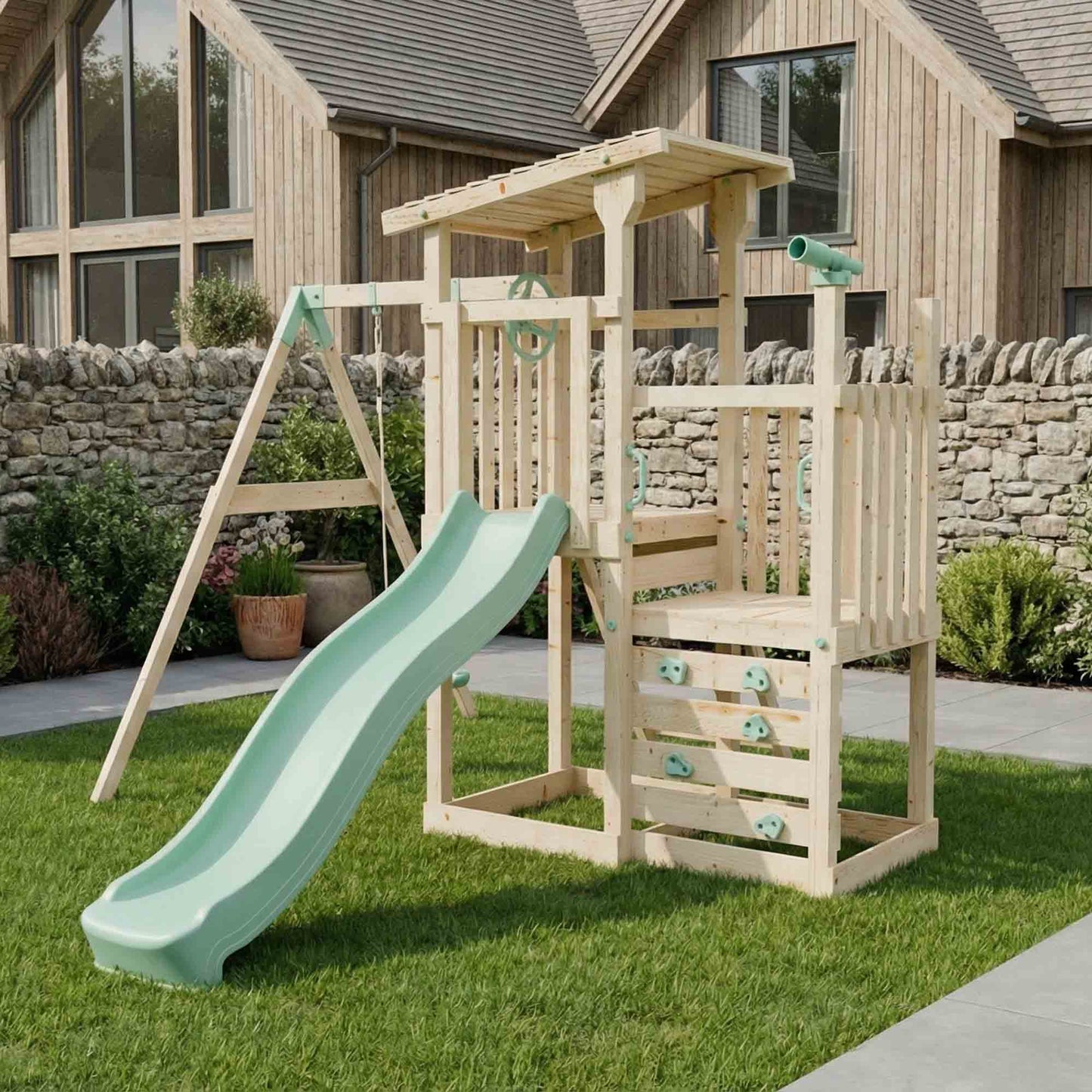 Climbing Frame With Step Up & Single Swing - Willow Way IV