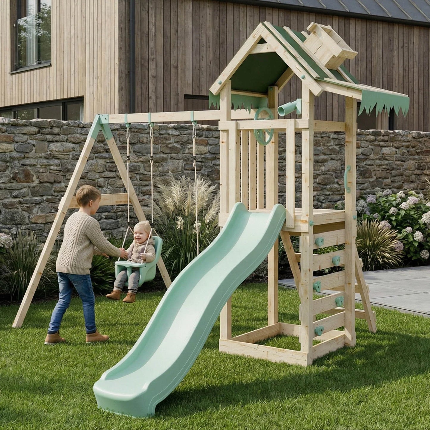 Climbing Frame With Double Swing - Eldertree Forest V