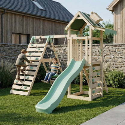 Climbing Frame With Single Swing & Climbing Wall - Eldertree Forest IV