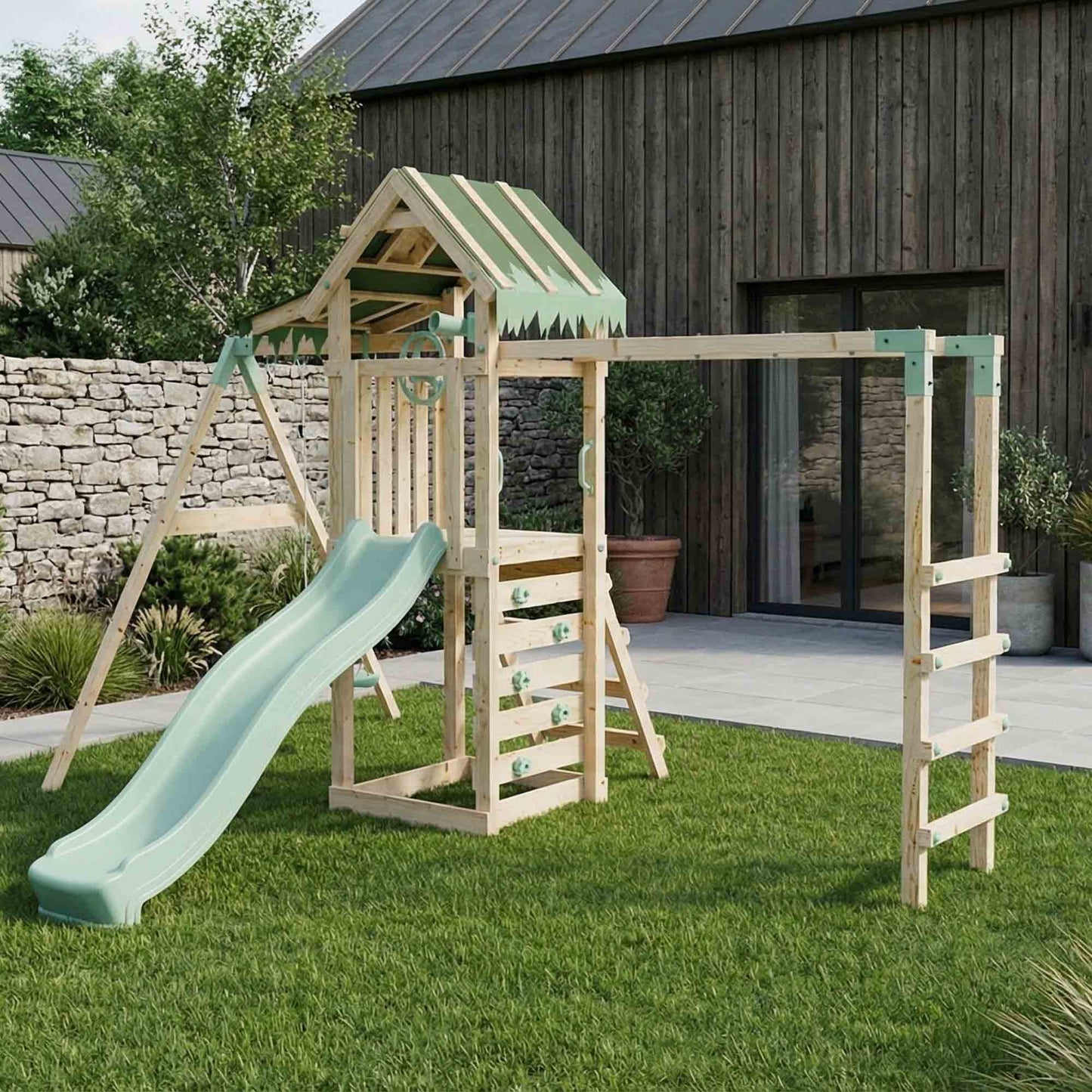 Climbing Frame With Single Swing & Monkey Bars - Eldertree Forest III