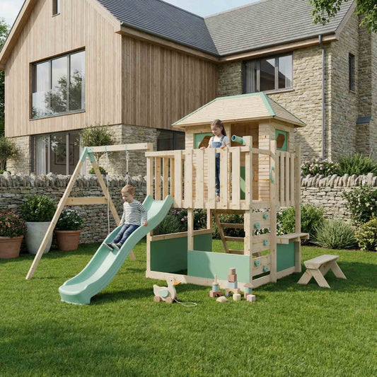 LittleSummit Large Tower Playhouse with Swing