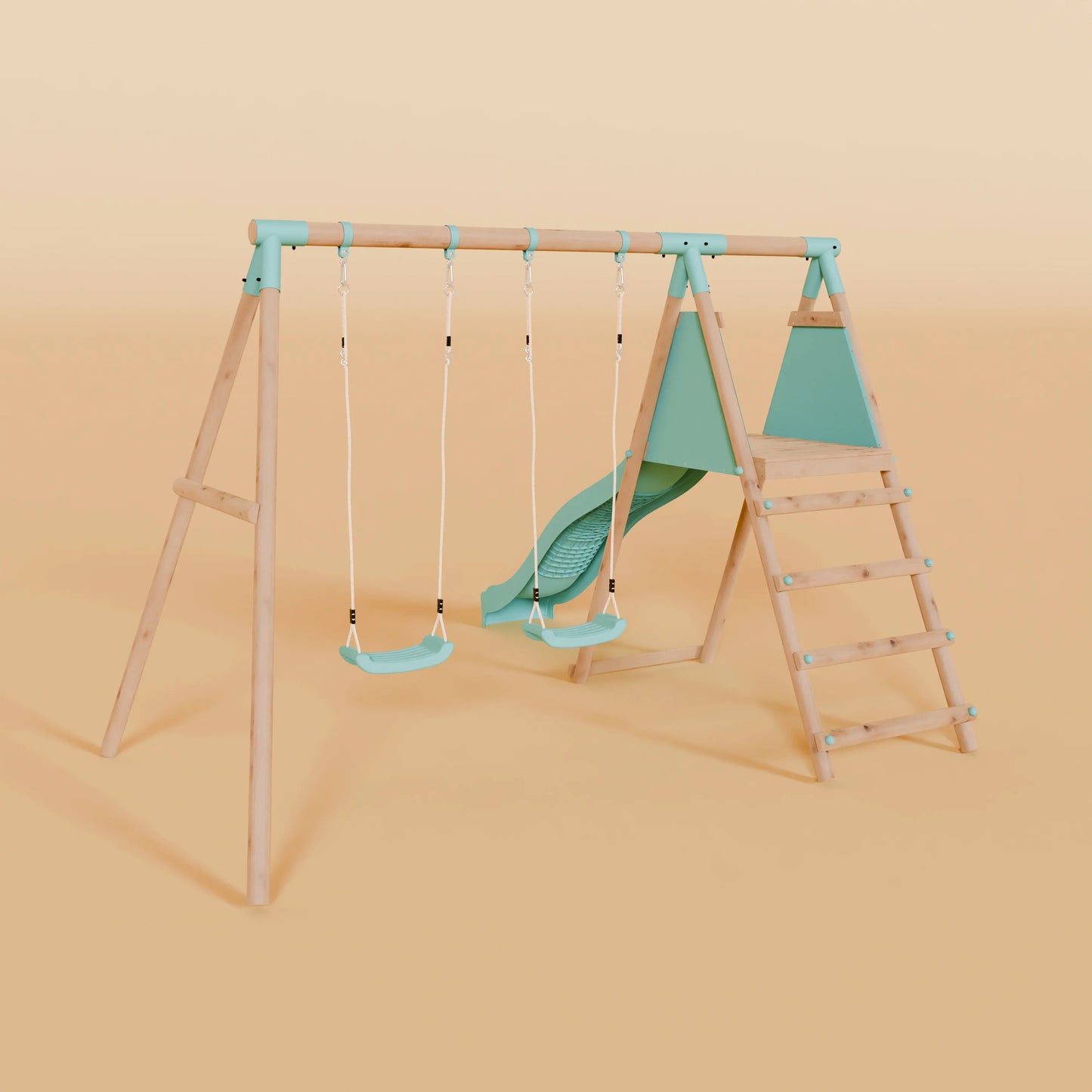 Double Wooden Swing Set with Slide - Mossy Hollow I