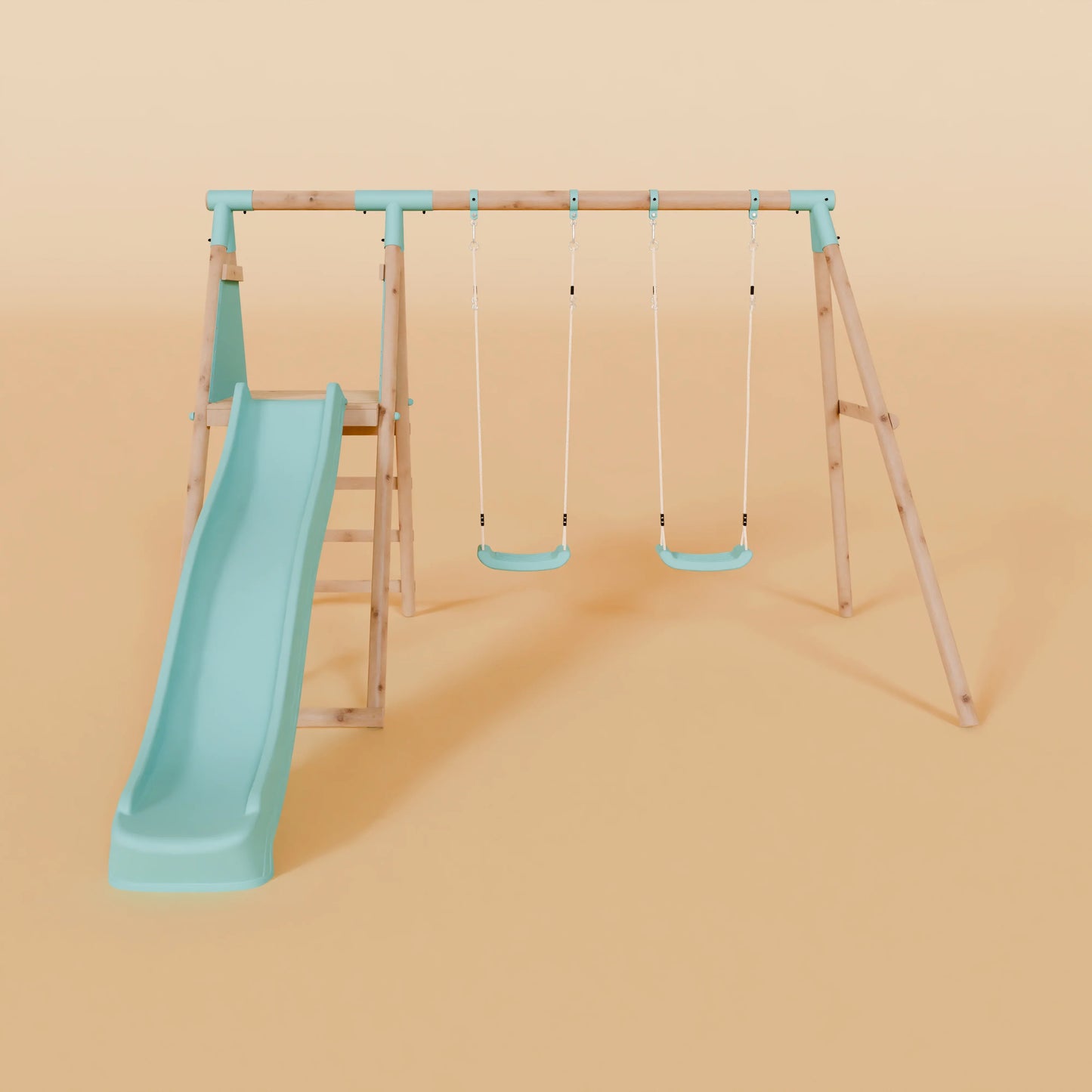 Double Wooden Swing Set with Slide - Mossy Hollow I