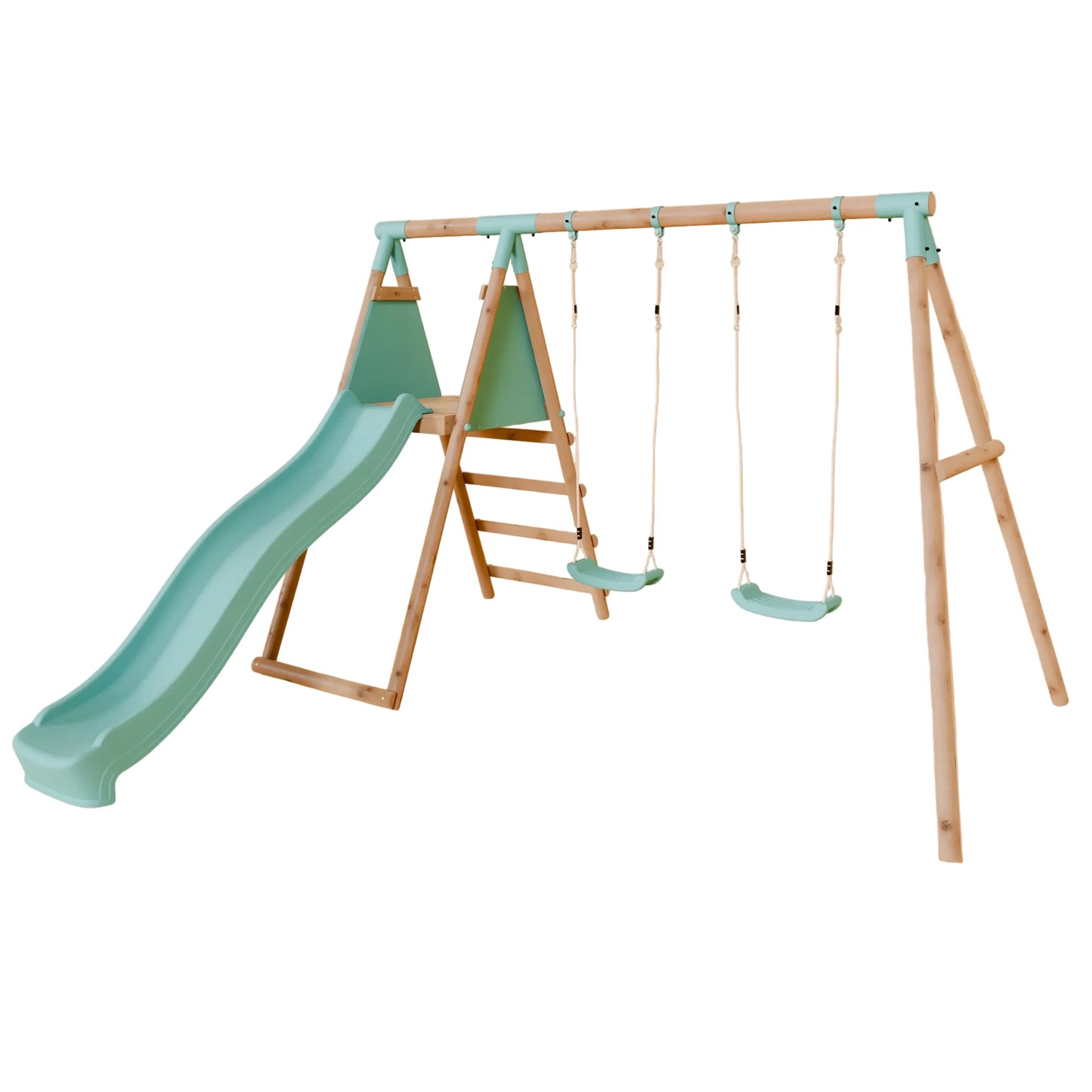 Double Wooden Swing Set with Slide - Mossy Hollow I