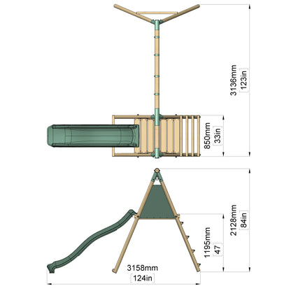 Double Wooden Swing Set with Slide - Mossy Hollow I