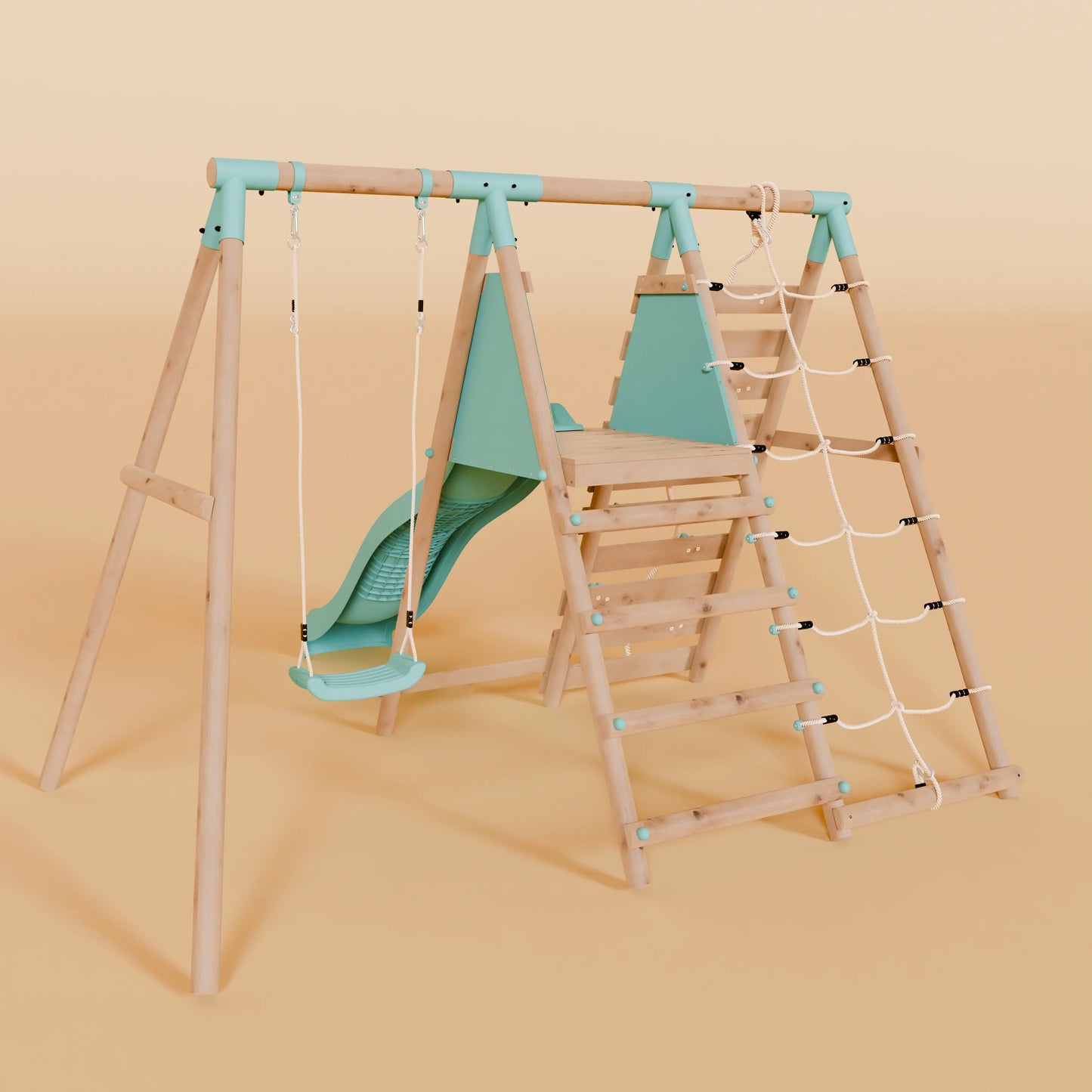 Single Wooden Swing Set with Climbing Wall and Slide - Badger Brook I