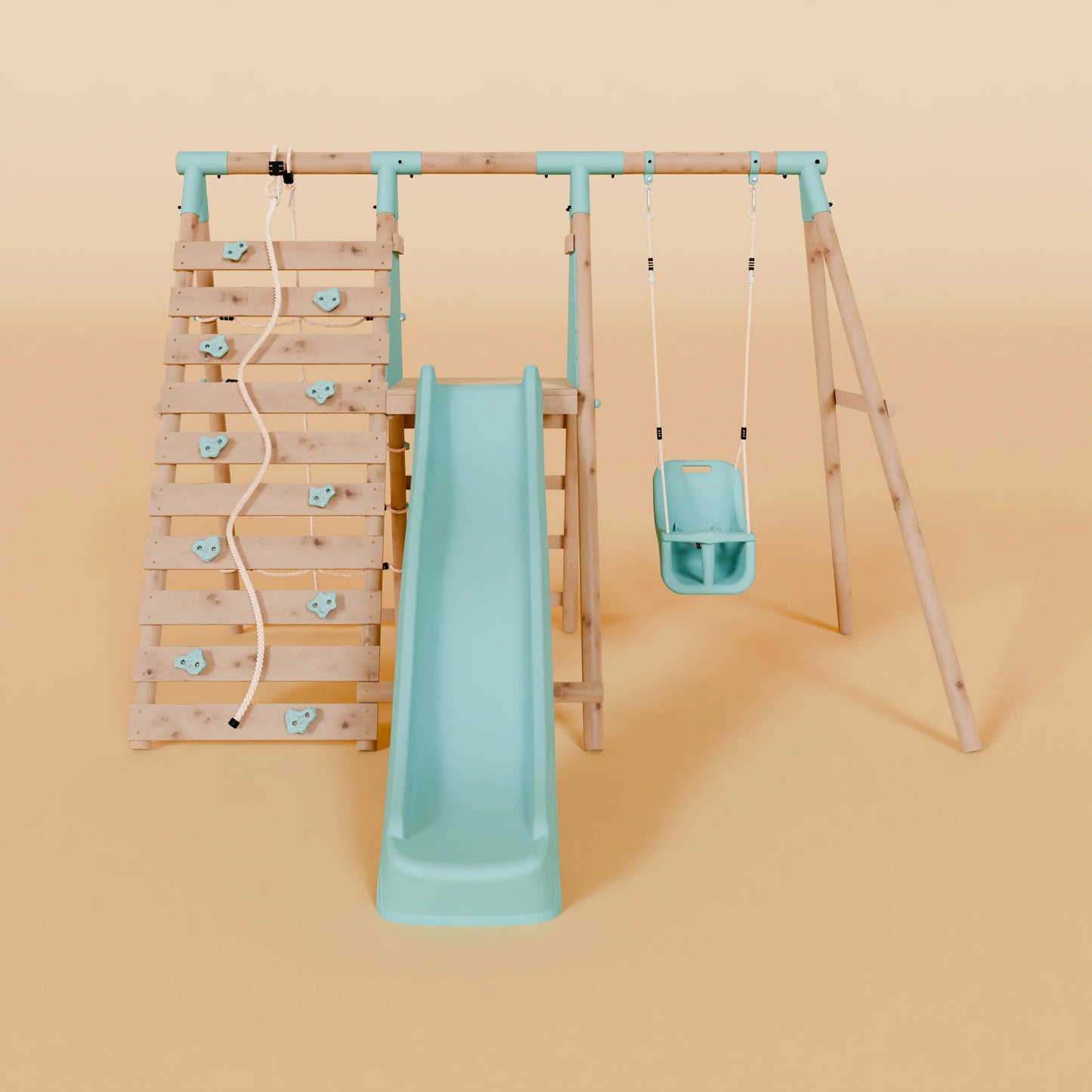 Single Wooden Baby Swing Set with Climbing Wall and Slide - Badger Brook II