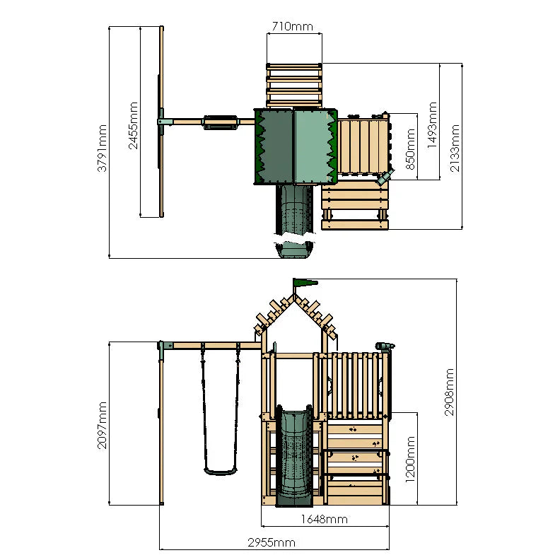 Extended Climbing Frame With Single Swing & Picnic Table - Enchanted Grove VI