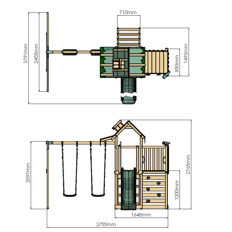 Extended Climbing Frame With Double Swing - Eldertree Forest VII