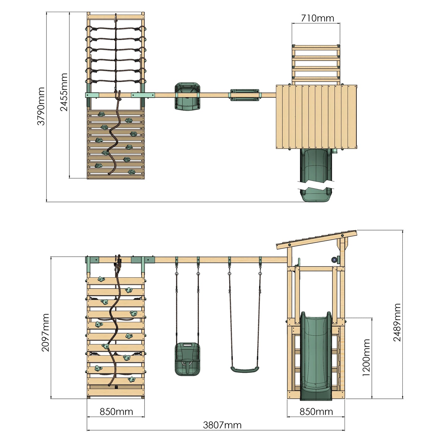 Climbing Frame With Double Swing & Climbing Wall - Willow Way IX