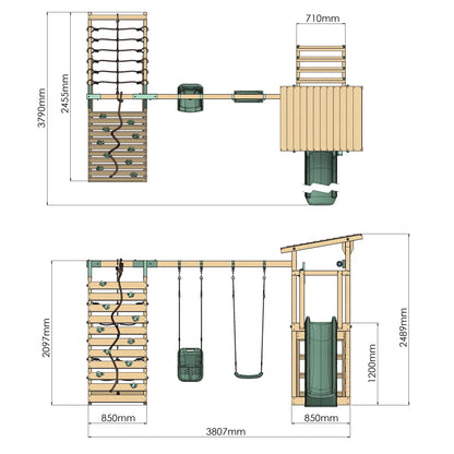 Climbing Frame With Double Swing & Climbing Wall - Willow Way IX