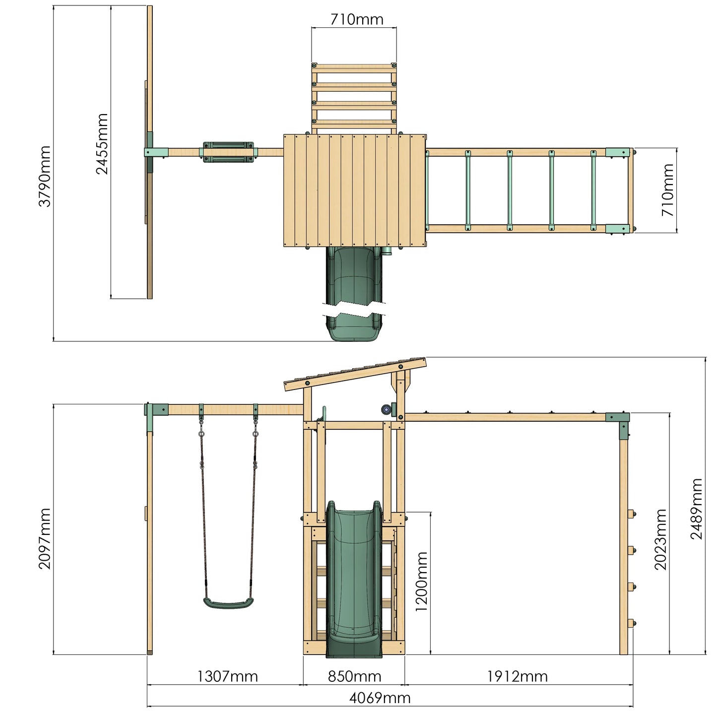 Climbing Frame With Single Swing & Monkey Bars - Willow Way III