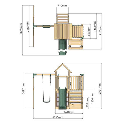 Climbing Frame With Extension, Single Swing, Picnic Table & Monkey Bars - Bramblewick Forest VIII