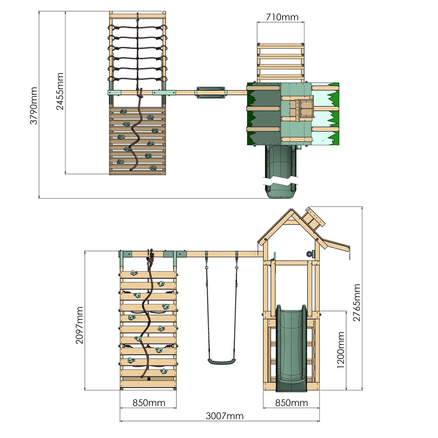 Climbing Frame With Single Swing & Climbing Wall - Eldertree Forest IV