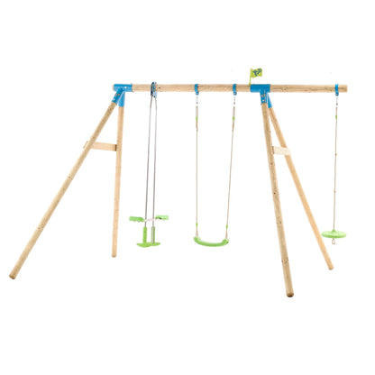 TP Knightswood Triple Wooden Swing Set With Glide Ride And Button Seat