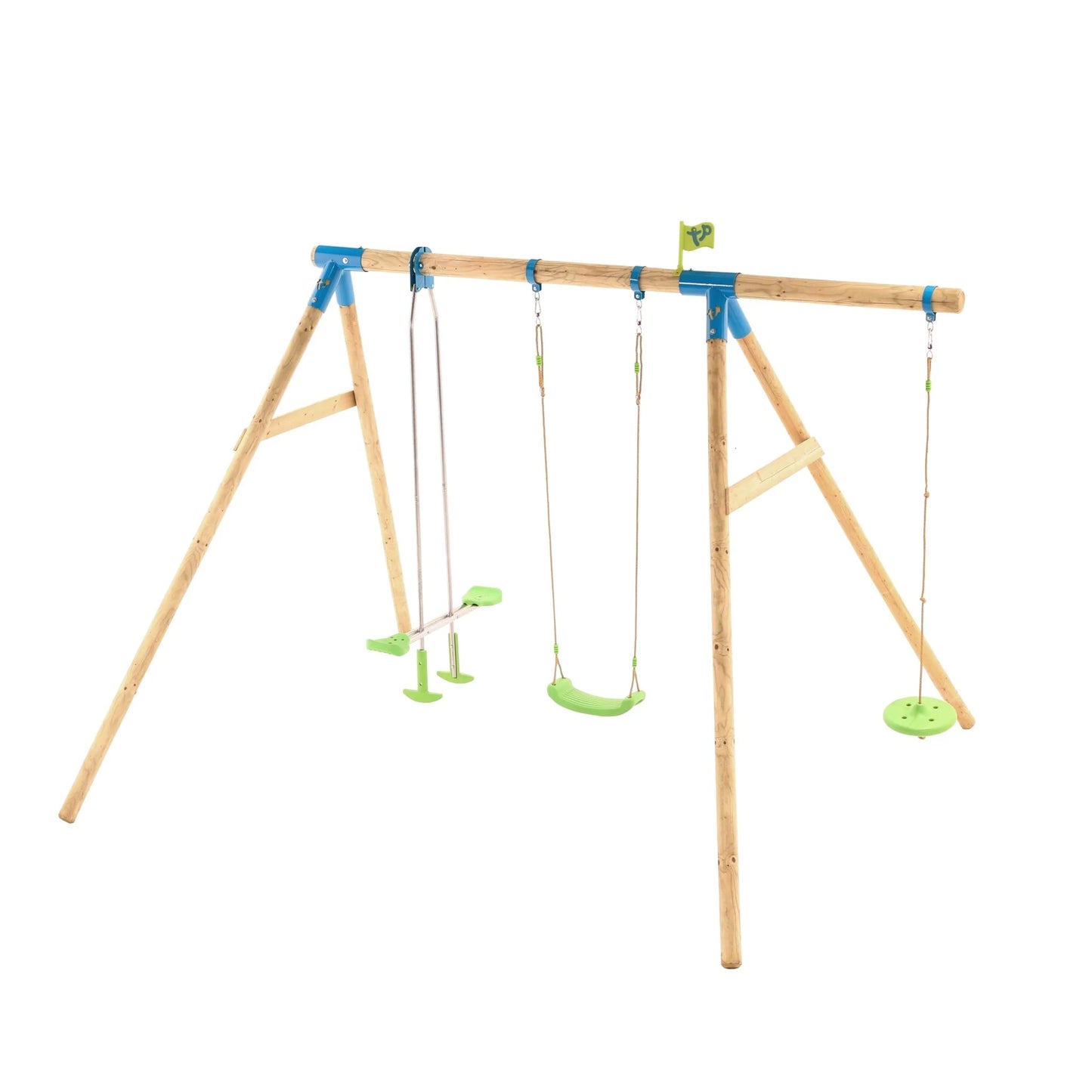 TP Knightswood Triple Wooden Swing Set With Glide Ride And Button Seat